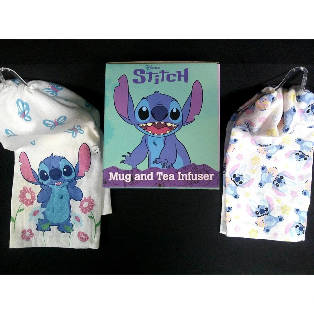 NEW! Disney Stitch Tea infuser set with 2 Stitch‎ Tea Towels COMBO Package